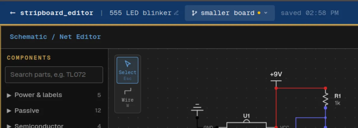 The branch name in the toolbar with an amber dot