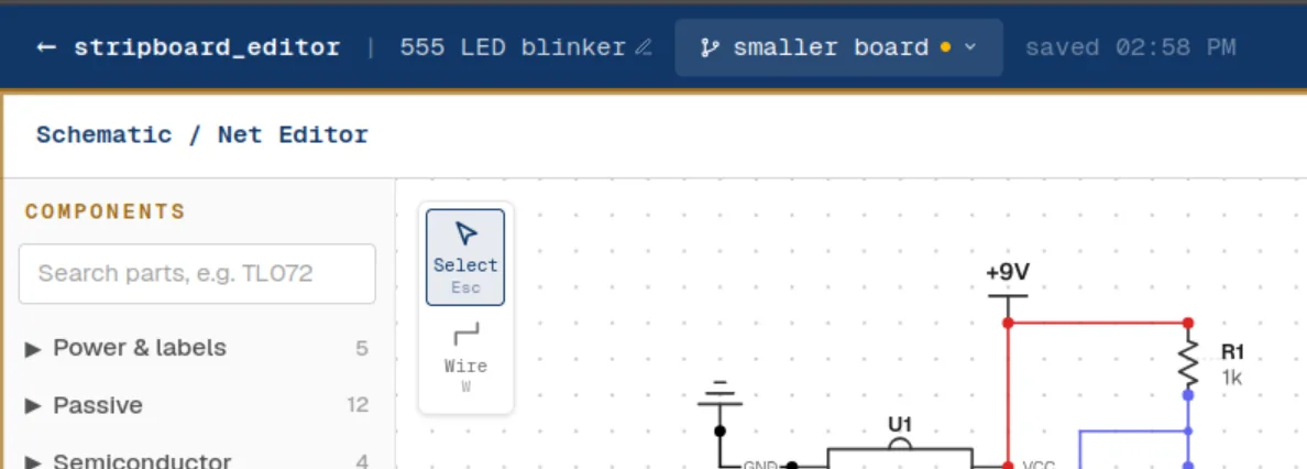 The branch name in the toolbar with an amber dot
